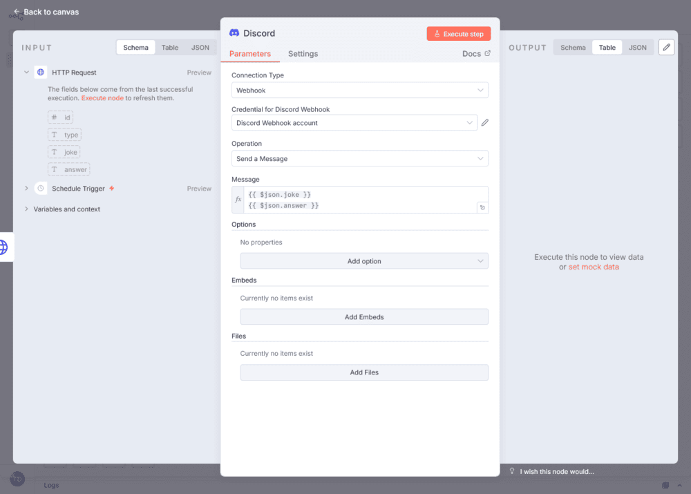 Données d'entrée et de sortie d'une action n8n