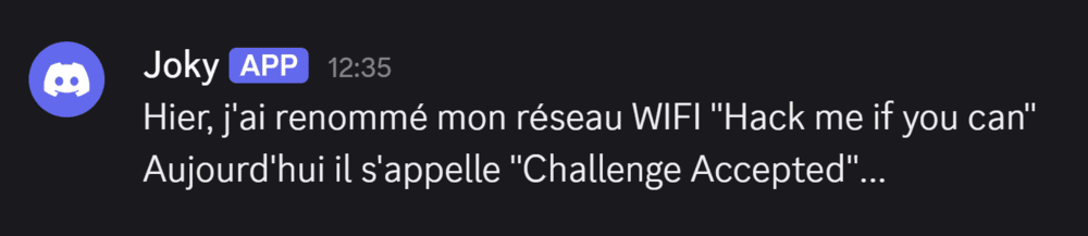 La blague apparaît sur le salon Discord !