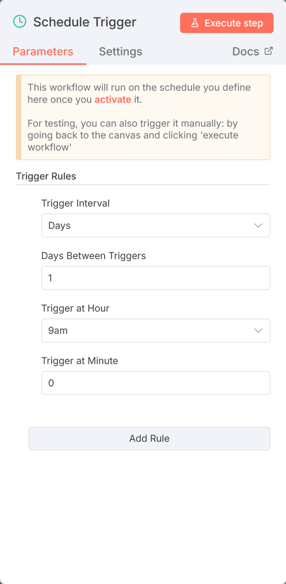 Déclaration d'une tâche CRON en tant que trigger n8n